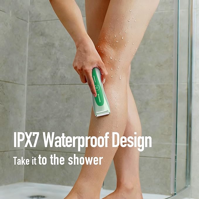 Bikini Trimmer for Women, Electric Shaver for Women | LED Light, IPX7 Waterproof, USB-C Rechargeable, Ceramic Blade | Electric Razors for Women, Pubic Hair Trimmer Women (Jade Glow)