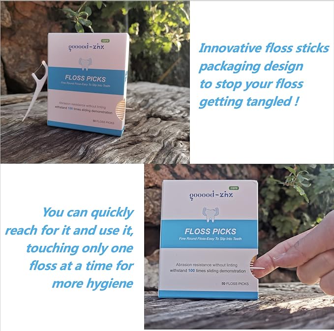 Floss Picks and Interdental Brushes 2 in 1, One End 0.05mm Soft Floss Sticks, Other End Floss Brush, Used as Toothpick, 50 Count