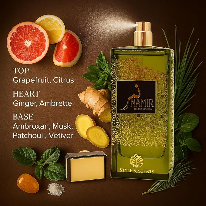 NAMIR Eau De Parfum 18 to 24 hours, 100ml; Fresh Citrus Aromatic Perfume for Men with Grapefruit, Ginger, Ambroxan & Vetiver; Ideal for daily freshness, business or date nights (MDO008)