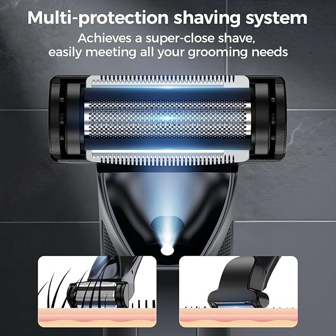 Manscape Body Hair Trimmer for Men, 3-in-1 IPX7 Waterproof Groin & Ball Shaver, Electric Razor Mens Grooming Kit, Rechargeable Cordless with SkinSafe Ceramic Blade & Nose Hair Attachment