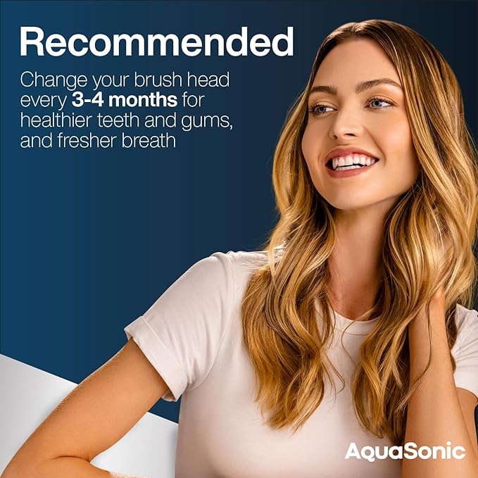 AquaSonic Genuine Icon Replacement Brush Heads | Compatible with AquaSonic Icon Toothbrush | 2 Brush Heads | for Normal & Sensitive Teeth (Navy)