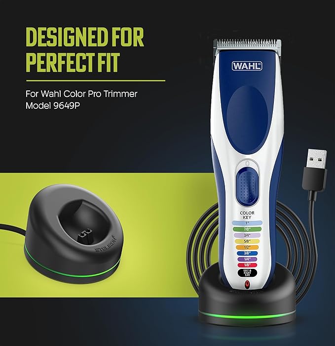 Replacement Charger for Wahl Color Pro Cordless Clipper & Trimmer (Model 9649P), Charging Dock Base with Light Indicator, USB Powered (Black)