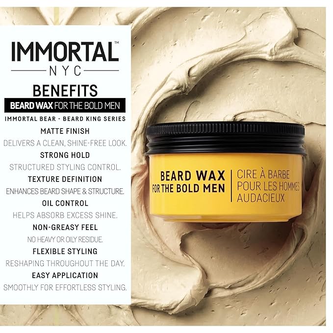 Immortal NYC Beard King Beard Wax, 1.7 oz/ 50 ml - Strong Hold - Precise Styling & Shape - Tames Stray Hairs