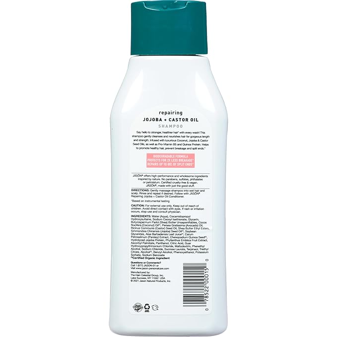 Jason Shampoo, Strong & Healthy Jojoba and Castor Oil, 16 Oz