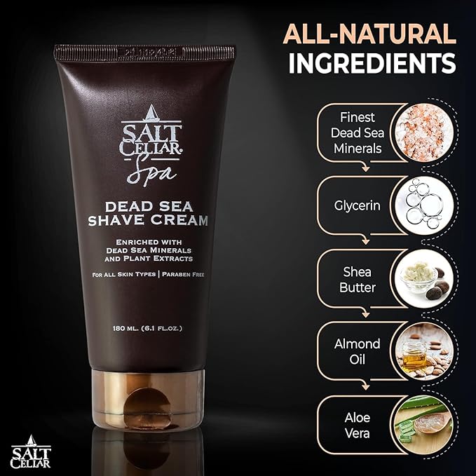 Salt Cellar Dead Sea Shave & Aftershave Set for Men – All-Natural Grooming Kit with Dead Sea Minerals – Includes Shaving Cream & Aftershave Balm – Paraben Free, Non-Greasy, Cruelty-Free