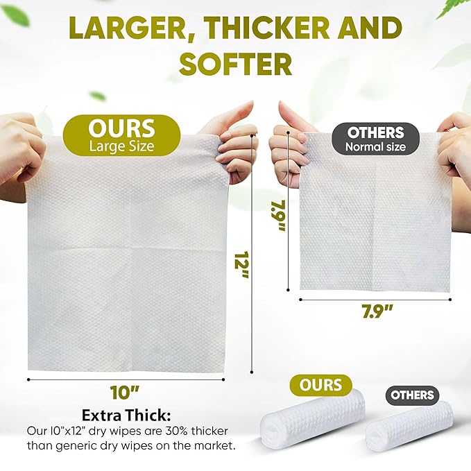 Disposable Face Towels – 50 XL 10” x 12” Biodegradable Dry Wipes for Sensitive Skin | Soft, Lint-Free, Fragrance-Free & Vegan Facial Cleansing Towels | Chemical-Free Makeup Remover Wipes