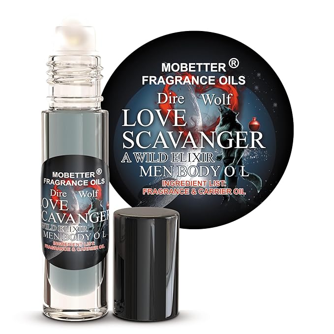 MOBETTER FRAGRANCE OILS Dire Wolf Love Scavanger A Wild Elixir Men Body Oil 0.33 Oz Roll On, Glass Bottle, Long Lasting, Travel Size