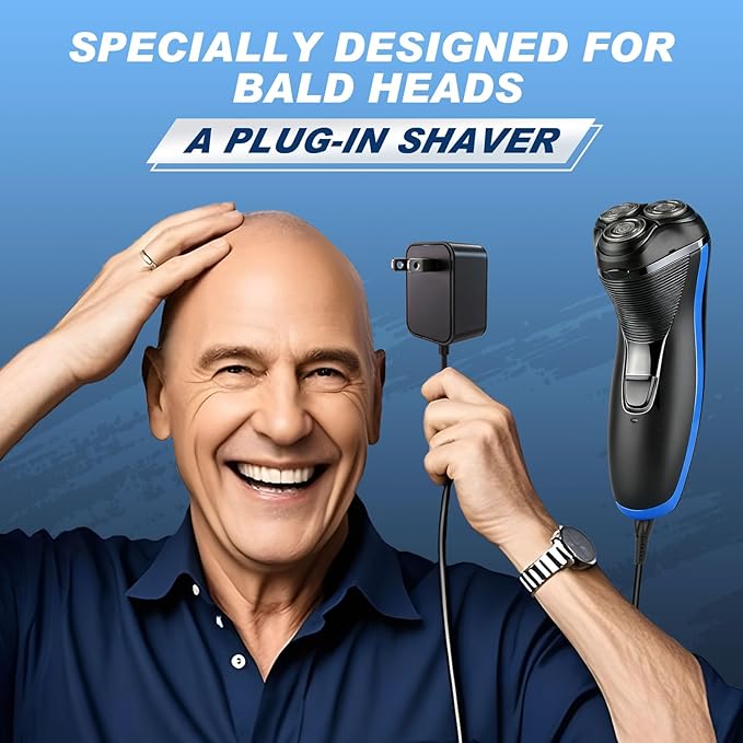 Upgraded BlueFire Head Shaver for Bald Men, Corded 3D Rotary Electric Shaver with Pop-Up Trimmer, Close Dry Shave Razor for Head & Face (Blue)