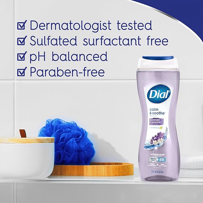 Dial Body Wash, Calm & Soothe Lavender & Jasmine Scent, 16 fl oz (Pack of 4)