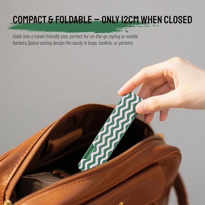 Protable Folding Hair Comb for Men, 2 in 1 Pocket Combs - Fine Tooth Comb, Styling for Everyday Grooming & Combing Hair, Beards and Mustaches (Green)