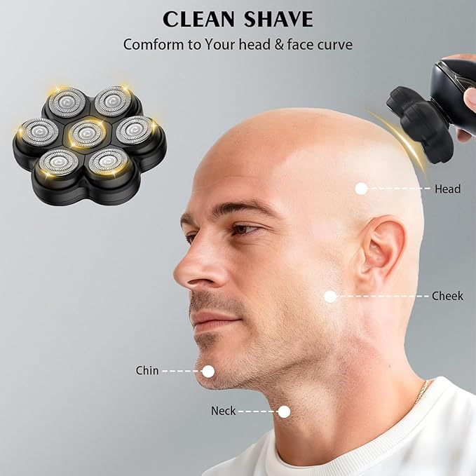 Head Shaver Replacement Heads Magnetic 7 Blades Razor Replacement Blades Compatible with Freebird Shaver & Other Brands (hmblack7)