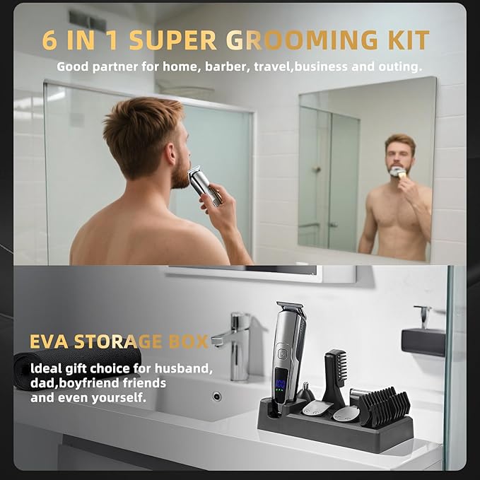 Beard Trimmer for Men, 20 Length Settings, Waterproof Electric Razor for Men with A Razor Stand, Hair Trimmer, Nose Hair Trimmer, Cordless Hair Clippers, All-in-One Grooming Kit