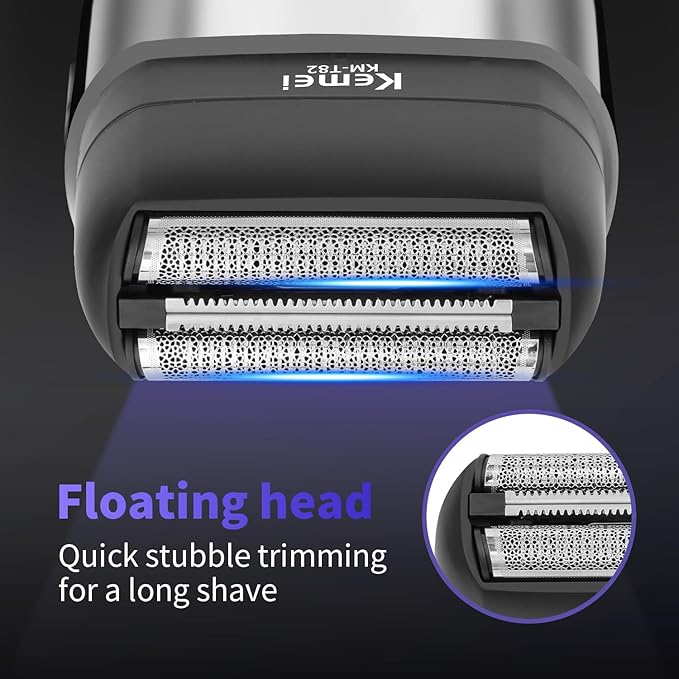 KEMEI Upgraded Foil Shaver, Mini Electric Shavers for Men with USB Type-C Rechargeable, Double Floating Blade Electric Razor for Men and Waterproof with LED KM-T82