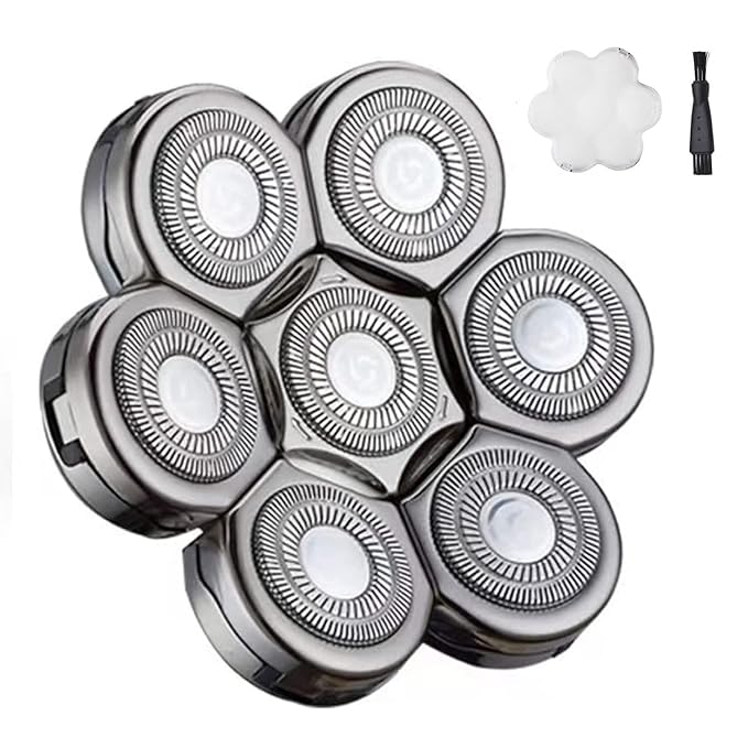 7 Blades Head Men's Electric Shaver Replacement Heads Floating Washable Shaver Replacement Blades for Bald Men (Silvery)