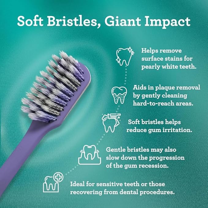 GuruNanda Gentle Giant Toothbrush with Dual Action Flossing Spiral Bristles,Non-Slip Ergo Dexa Grip,Helps in Teeth Whitening,BPA Free,(Pack of 8)