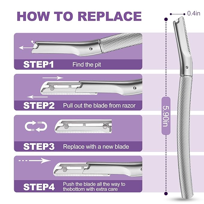 Eyebrow Razor with 16 Blades, Metal Razors for Women and Men,Dermaplane Razor for Women Face, Facial Hair Removal for & Eyebrow Hair Removal (Silver)
