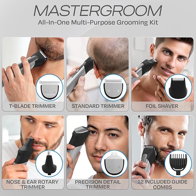 HUMMINGBIRD MK9 MasterGroom All-in-One Trimmer – 21-Piece Men's Grooming Kit for Beard, Head, Hair, Body, and Face, Waterproof, Stainless Steel, USB C Rechargeable, LED Display