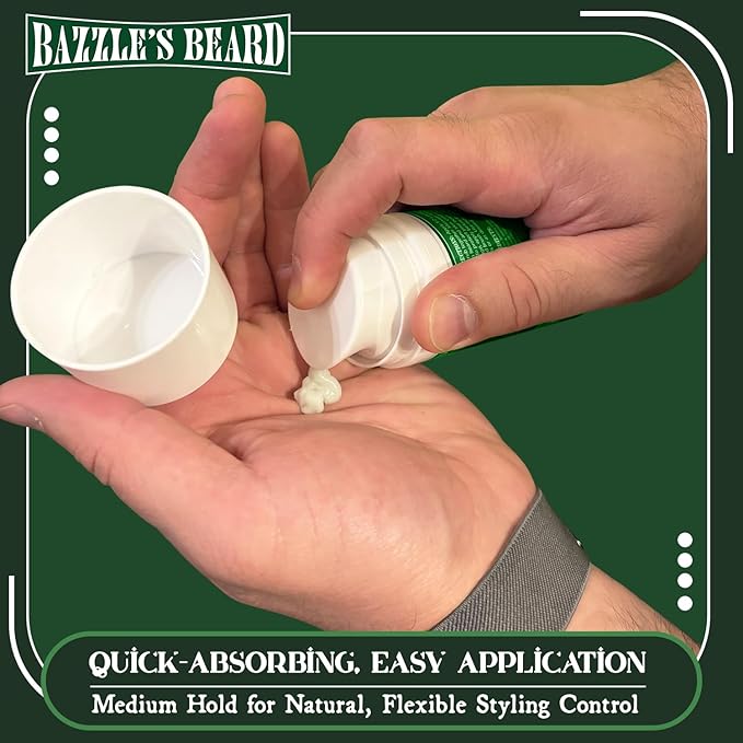 Bazzle's Beard Thickener – Beard Growth Kit & Balm with Biotin for Hair Growth for Men, Infused with Oat Protein for Medium Hold and Light Fragrance, Facial Hair & Mustache Styling Balm Conditioner