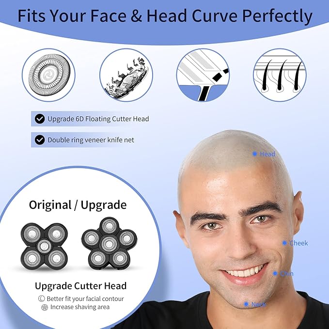 Head Shavers for Men - Upgraded Multifunctional Bald Head Shaver, Waterproof Electric Razor for Men Cordless Rechargeable Shaving Grooming Kit (Blue)