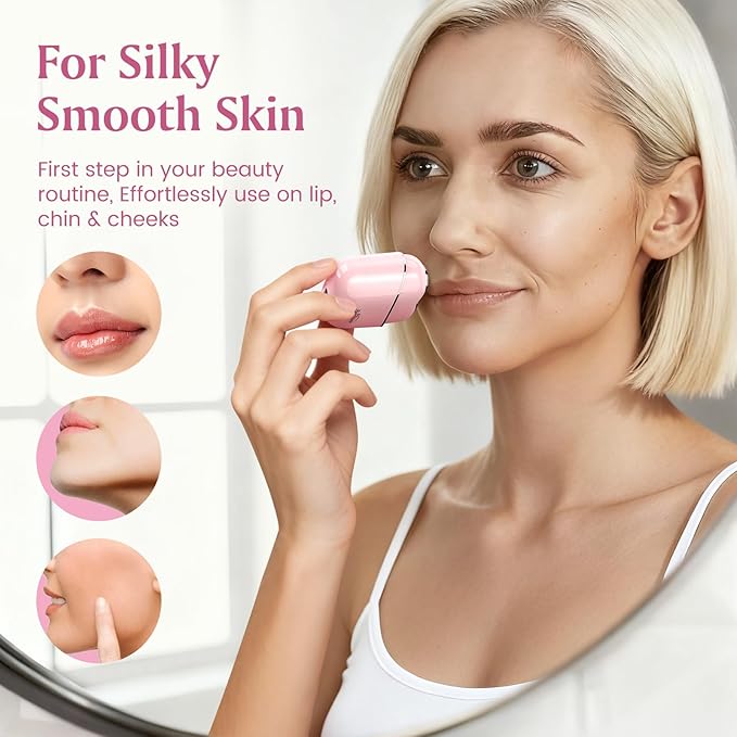 Brightup Facial Hair Remover for Women - Painless Electric Face Shaver for Peach Fuzz on Lip & Chin, USB-C Rechargeable & Waterproof, Mini Size Portable for Smooth Skin On-The-Go (Pink)