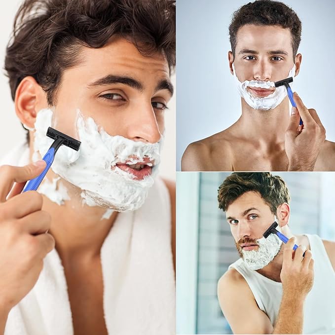 50 Pcs Disposable Razors,Twin Blade Razors with Clear Safety Cap,Disposable Razors Individually Wrapped Bulk,Stainless Steel Blade Shaving Razors Bulk for Men &Women Bathing Hotel Travel
