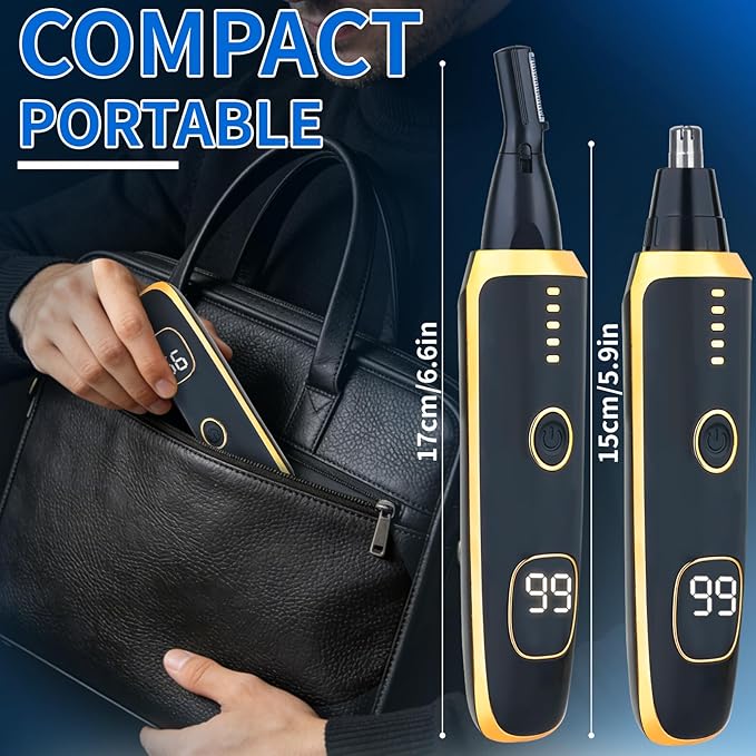 LED Display Ear and Nose Hair Trimmer Clipper for Women Men,2026 Rechargeable 2 in 1 Painless Eyebrow & Facial Hair Trimmer with Powerful Motor and Dual-Edge Blades Easy Cleansing