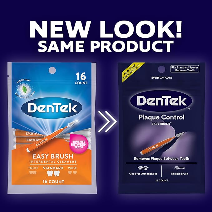 DenTek Easy Brush, Interdental Brushes for Cleaning Between Teeth, Safe for Braces & Dental Work, 16 Count, Pack of 6
