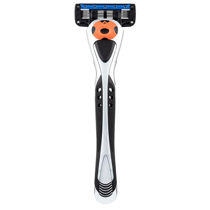 Personna Men's 5 Blade Razor with Bulk Pack of 12 Replacement Razor Cartridges and Shaving Razor Handle (Silver)