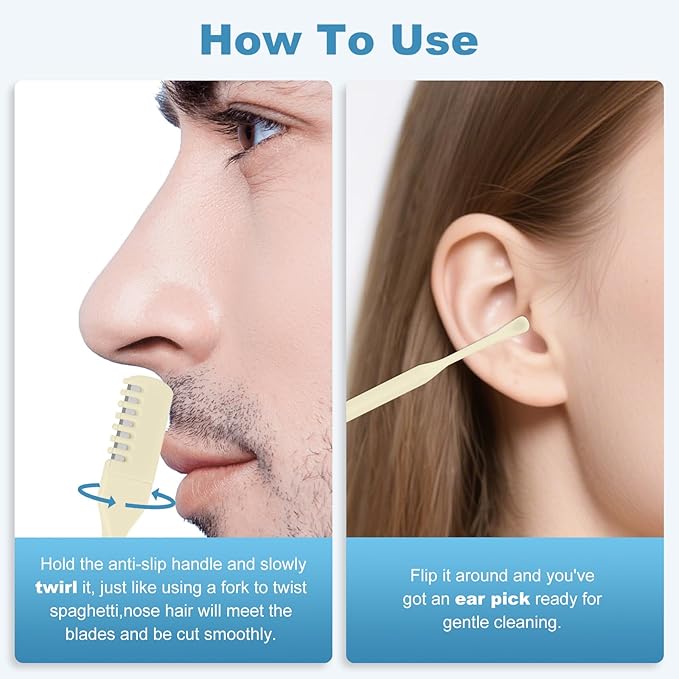 5PCS 2-in-1 Nasal Hair Cutter, Manual Nose Hair Trimmer Cutter with Ear Pick for Women & Men 360°Rotating Nose Hair Remover Grooming Tool Knife Razor Portable Nostril Hair Trimmer (Beige)