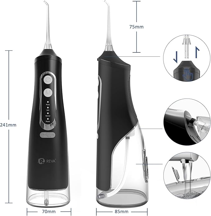 Cordless Dental Water Flosser for Teeth, Gums & Braces - Electric Oral Irrigator 310ML, 4 Modes, Rechargeable, 4 Jet Tips, Smart Memory, 360° Nozzle, IPX7 Waterproof & Low Noise (M209 - Black)