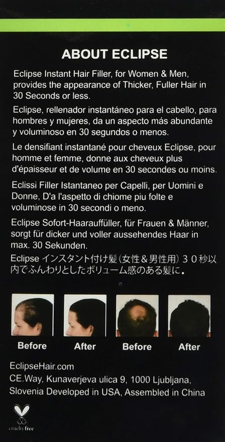 ECLIPSE Hair Fibers Grey for Thinning Hair for Women & Men to Conceal Hair Loss in 15 Seconds - 100% Undetectable Hair Building Fibers, 15g