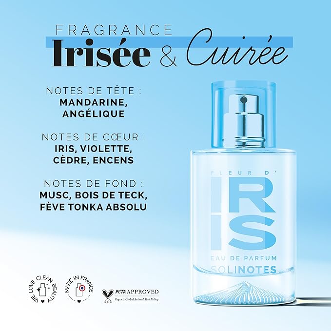 Solinotes Iris Blossom Perfume for Women & Men, 1.7 Fl Oz/ 50 ML Eau De Parfum, Delicate Floral and Soothing Scent with Premium Ingredients - Clean Perfume, Cruelty Free, Vegan, Made in France
