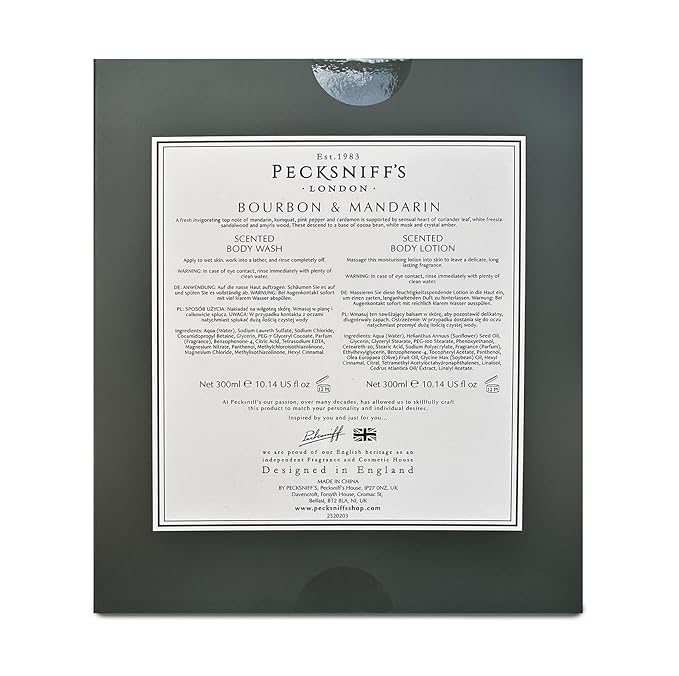 Pecksniffs Mens Bathing Duo Collection – Bourbon & Mandarin Scented Body Wash and Body Lotion Gift Set, 2 x 250ml
