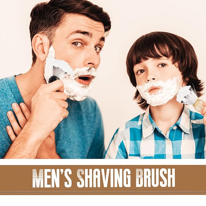 2 Pack Men Shaving Brush, Soap Synthetic Hair Tool & wet Shave Using Cream with Hard Wood Handle Synthetic Travel Paint Brush for Men Valentine Gifts Hair Salon Tool Home(Brown, Black,stylish)