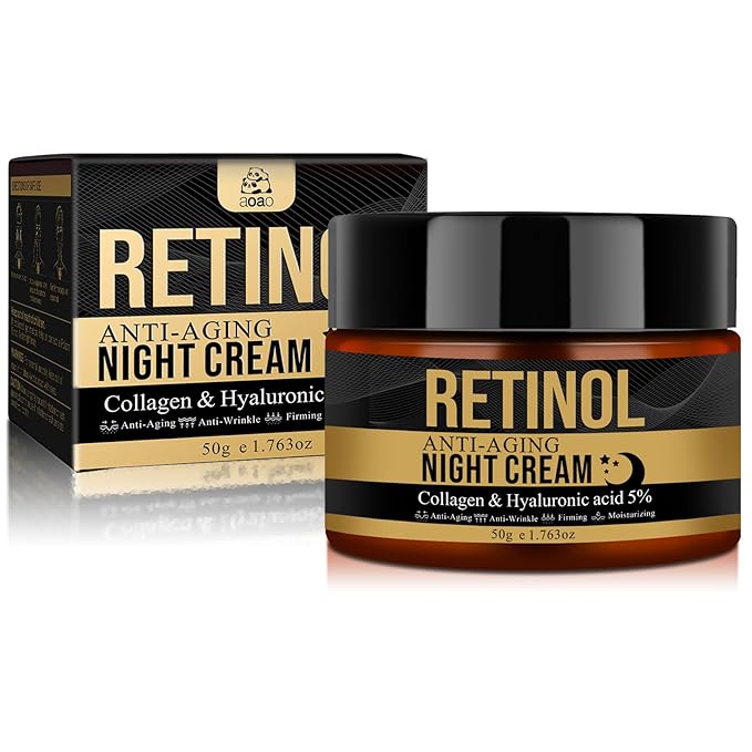 Retinol Anti-Aging Night Cream with Collagen & Hyaluronic Acid, Night Anti-Wrinkle Face Moisturizer for Men, Smooth Fine Lines, Tightening & Hydrating Men's Routine Skincare, 50g/1.76oz