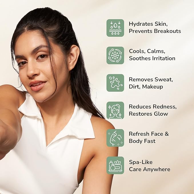 Cool + Glow Facial Towelettes Pack | 25 Cleansing Makeup Remover Wipes | Enriched with Jojoba Oil, Menthol & Hot Spring Water | Refreshing Post-Workout Skincare