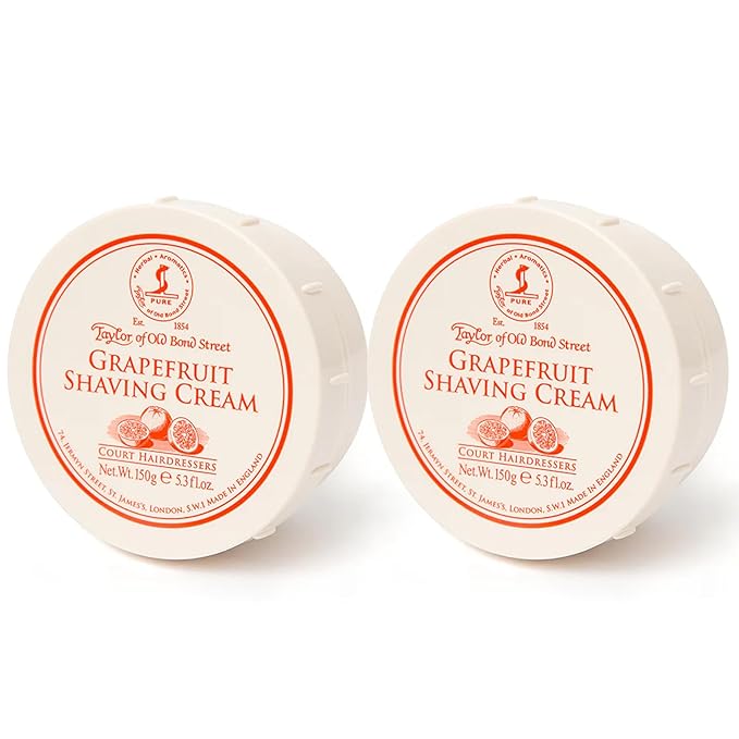 Taylor of Old Bond Street Grapefuit Fragrance Shaving Cream Bowl 150g (2-Pack) – Rich Lather for Traditional Shaving