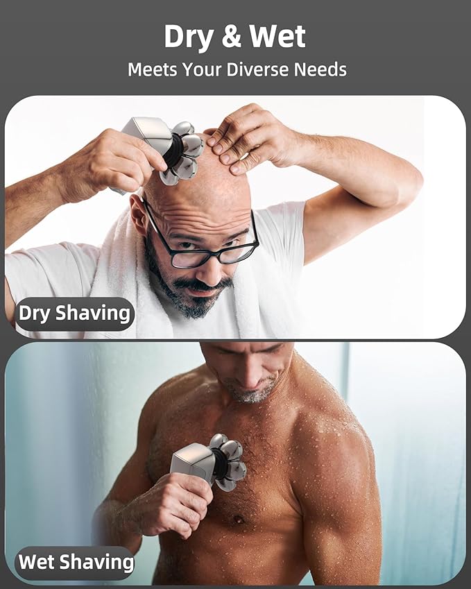 Head Shavers for Bald Men,7D Detachable Electric Bald Head Shaver,5-in-1 Dry Wet Bald Head Shavers for Men,IPX7 Waterproof Electric Razor for Men with Led Display,Fathers DayGifts, Silver