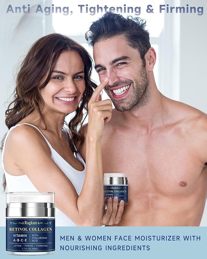 Retinol Cream for Face, Collagen Neck Creams for Tightening and Firming, Anti Aging Day & Night Facial Moisturizer for Women & Men, Instant Face Lift Wrinkle Cream 1.7 fl. oz with Glycolic Acid Pads
