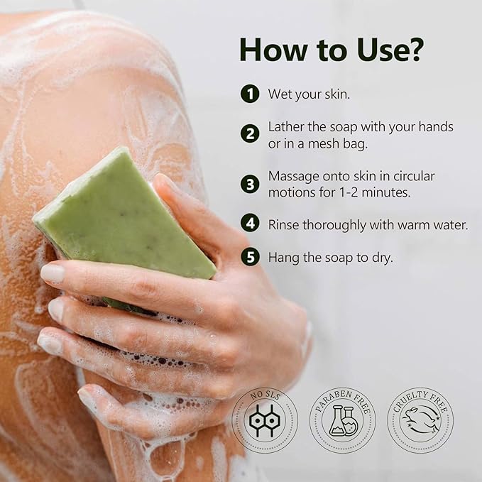 Green Tea Soap, Moisturizing Bath Soap Bars, Cruelty-Free, Gentle Exfoliating for Hydrating & Nourishing Skin with Green Tea Leaves, Coconut Oil, Shea Butter, Gifts for Women Men, 3 Bars