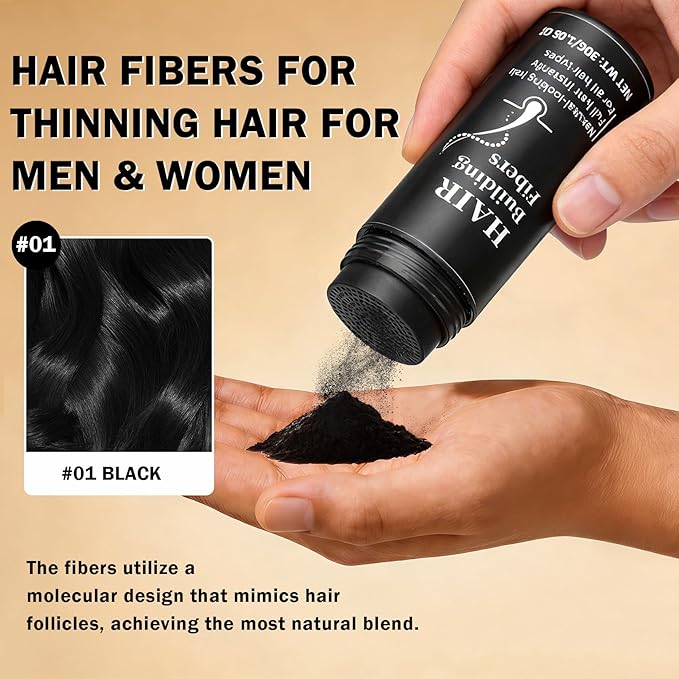Hair Fibers for Thinning Hair for Men & Women Hair Building Fibers Instant Cover Up & Volume Instantly Hair Filler - 01 Black