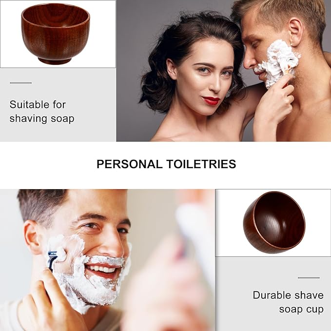 Zerodeko Wooden Shaving Soap Bowl Cup Thickened Shave Mug Container for Men Face Cleansing Bathroom Use