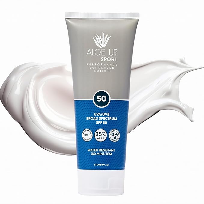 Aloe Up Sport Sunscreen Lotion SPF 50 and Aloe Ice Sunburn Relief Jelly - Bundle with Sun Screen Protector for Face and Body and After Sun Gel - With Pure Aloe Vera Gel - Reef Friendly - 2 Items