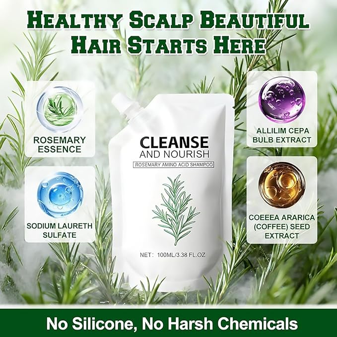 Rosemary Amino Acid Shampoo，Hair Regrowth Shampoo for Women and Men Hair Loss，Reduce Frizz, Strengthen Hair Roots, Cleanse and Nourish the Scalp，3.38 Fl OZ