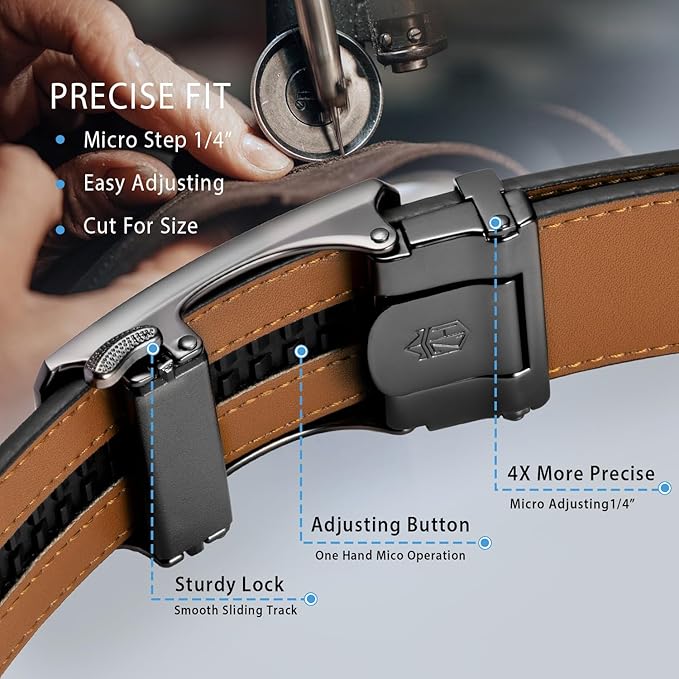 Zitahli Belt Men, Ratchet Belt Dress with 1 3/8" Premium Leather,Slide Belt with Easier Adjustable Automatic Buckle