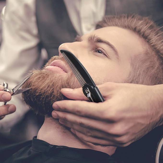 Folding Mustache Comb for Men, Portable Plastic Pocket Moustache Comb, Fine Teeth Beard Straightener Grooming Styling Hair for Men (1 Pcs)