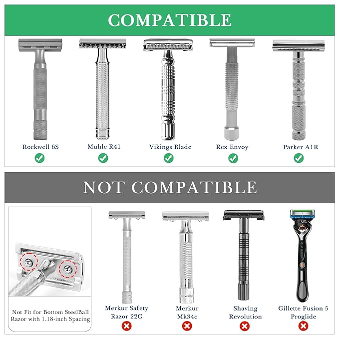 Linkidea 2 Pack Short Handle Safety Razor Stand, Stainless Steel Shaving Holder, Deluxe Men's Travel Shaver Stand, Compatible With Handle Less Than 3.5'' (Silver)