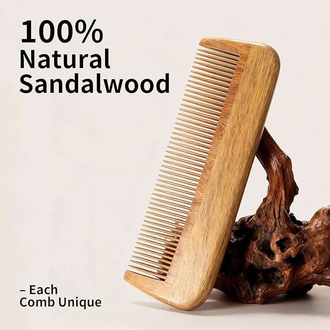 Onedor Handmade 100% Natural Green Sandalwood Wooden Comb for Men Hair, Beard, and Mustache Styling Pocket Comb With Leather Case (Short)