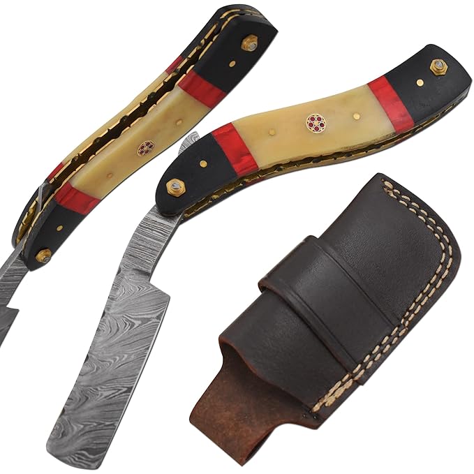 Straight Razor | High Hardness Real Damascus Steel Cutthroat Straight Edge-Blade Barber Razor (329)
