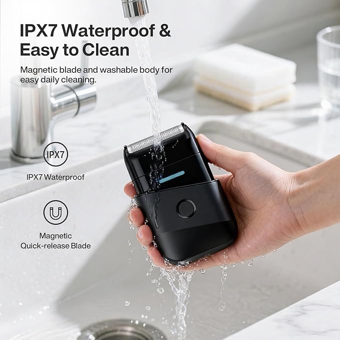 Electric Razor for Men, Protable Foil Shaver with Double Floating Blade & UV Lamp, IPX7 Electric Shavers for Men, Cordless Razor with Auto Travel Lock, USB-C Rechargeable Trimmer with Wet & Dry